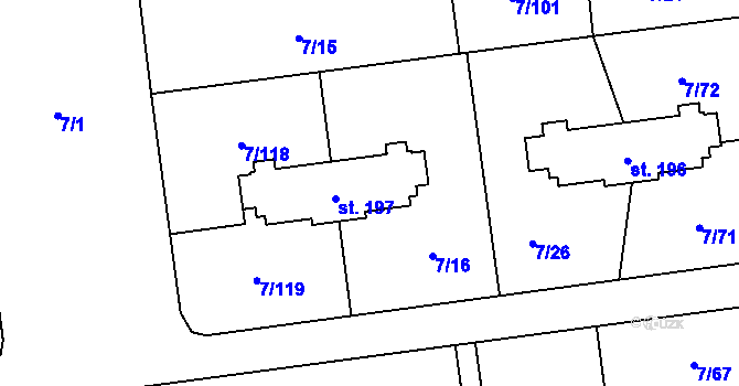 Parcela st. 197 v KÚ Ohrazenice, Katastrální mapa