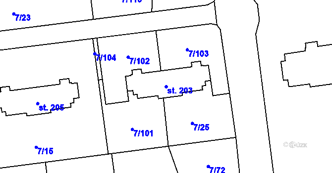 Parcela st. 203 v KÚ Ohrazenice, Katastrální mapa