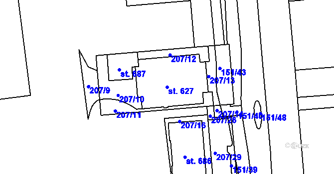 Parcela st. 627 v KÚ Ohrazenice, Katastrální mapa