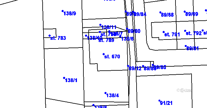 Parcela st. 670 v KÚ Ohrazenice, Katastrální mapa