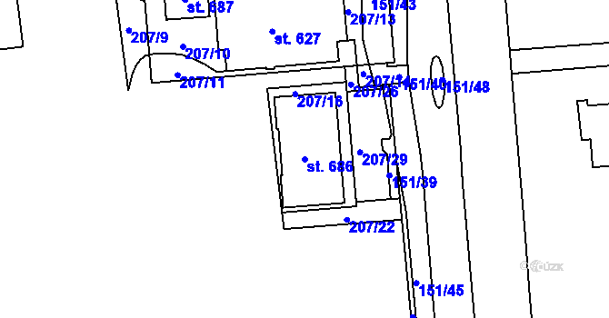 Parcela st. 686 v KÚ Ohrazenice, Katastrální mapa