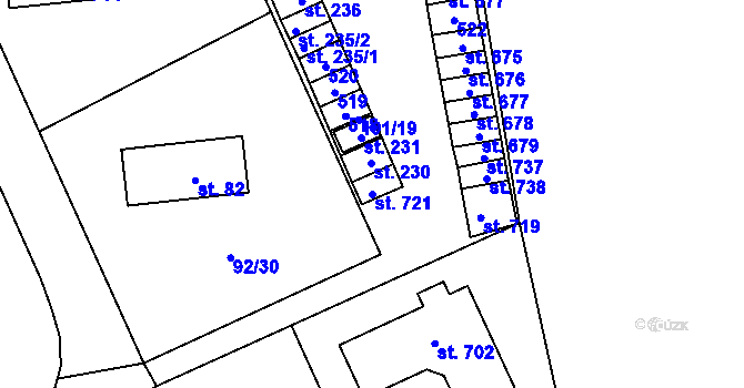 Parcela st. 721 v KÚ Ohrazenice, Katastrální mapa