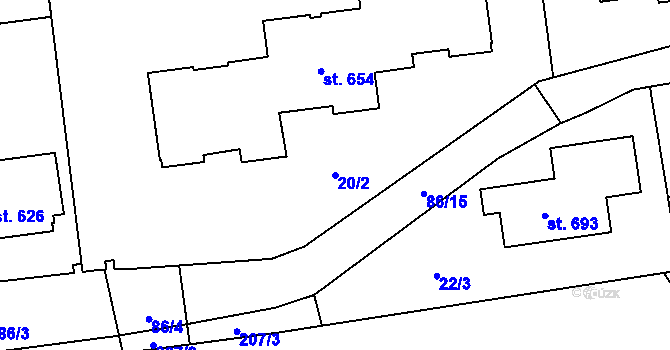 Parcela st. 20/2 v KÚ Ohrazenice, Katastrální mapa