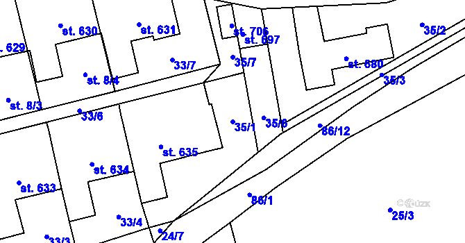 Parcela st. 35/1 v KÚ Ohrazenice, Katastrální mapa