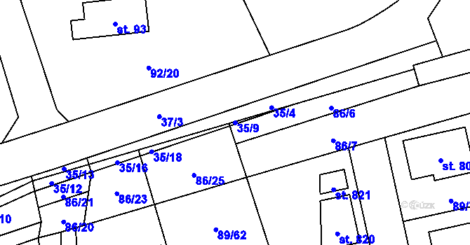 Parcela st. 35/9 v KÚ Ohrazenice, Katastrální mapa