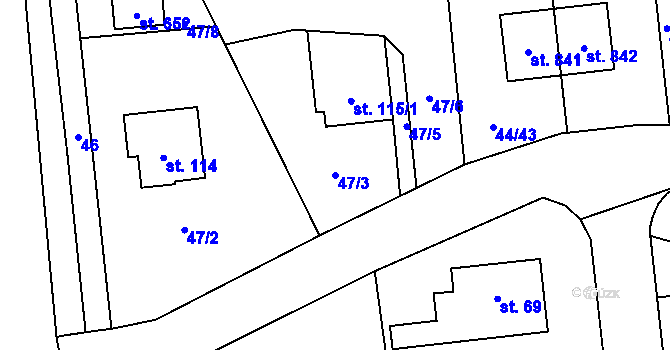 Parcela st. 47/3 v KÚ Ohrazenice, Katastrální mapa