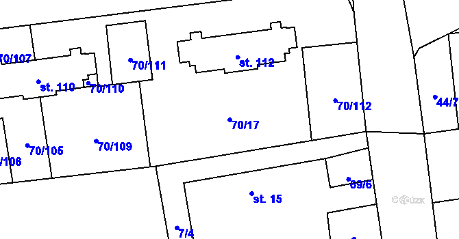 Parcela st. 70/17 v KÚ Ohrazenice, Katastrální mapa