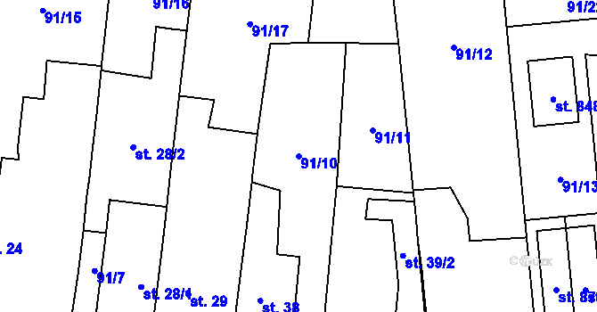 Parcela st. 91/10 v KÚ Ohrazenice, Katastrální mapa