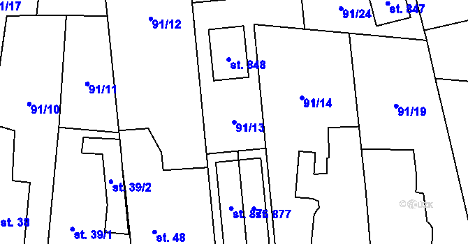 Parcela st. 91/13 v KÚ Ohrazenice, Katastrální mapa