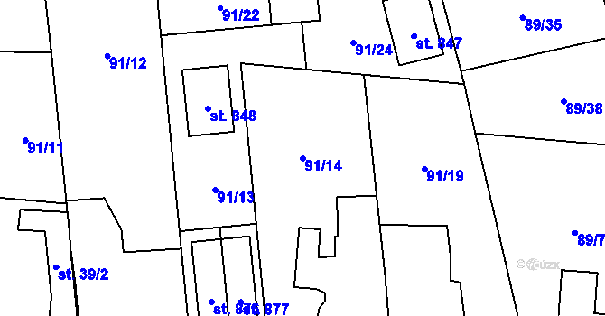 Parcela st. 91/14 v KÚ Ohrazenice, Katastrální mapa