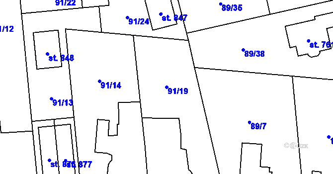 Parcela st. 91/19 v KÚ Ohrazenice, Katastrální mapa