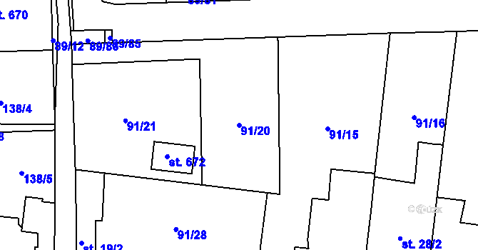Parcela st. 91/20 v KÚ Ohrazenice, Katastrální mapa