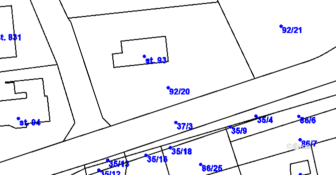 Parcela st. 92/20 v KÚ Ohrazenice, Katastrální mapa