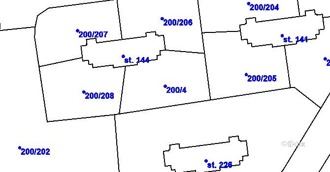 Parcela st. 200/4 v KÚ Ohrazenice, Katastrální mapa