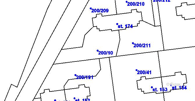 Parcela st. 200/10 v KÚ Ohrazenice, Katastrální mapa