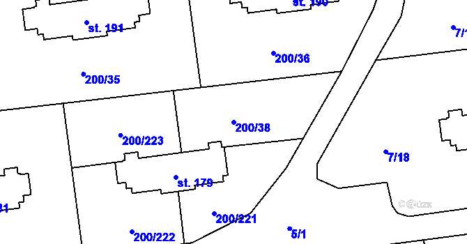 Parcela st. 200/38 v KÚ Ohrazenice, Katastrální mapa