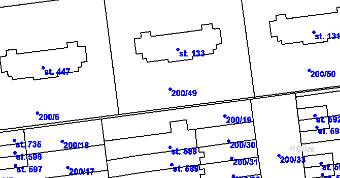 Parcela st. 200/49 v KÚ Ohrazenice, Katastrální mapa