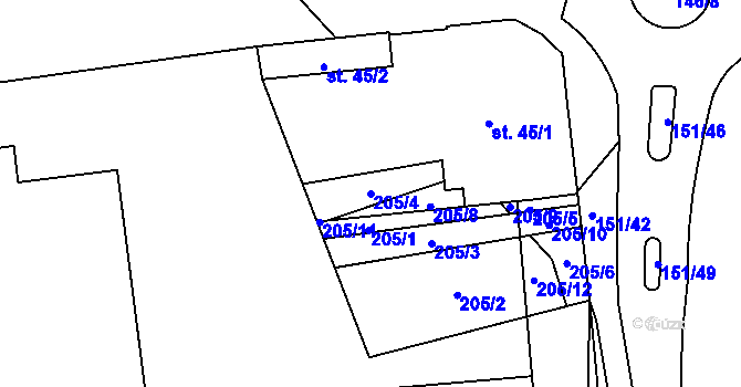 Parcela st. 205/4 v KÚ Ohrazenice, Katastrální mapa