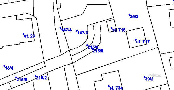 Parcela st. 215/8 v KÚ Ohrazenice, Katastrální mapa