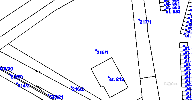 Parcela st. 216/1 v KÚ Ohrazenice, Katastrální mapa