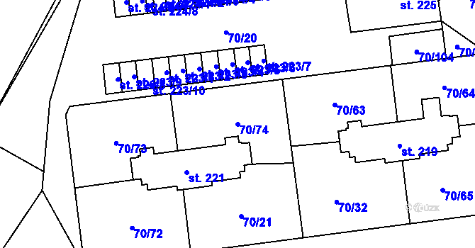 Parcela st. 70/74 v KÚ Ohrazenice, Katastrální mapa