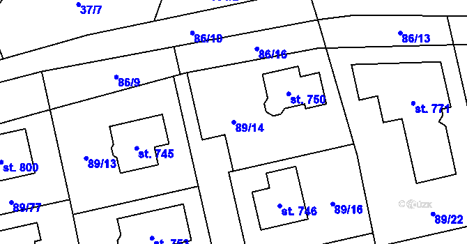 Parcela st. 89/14 v KÚ Ohrazenice, Katastrální mapa