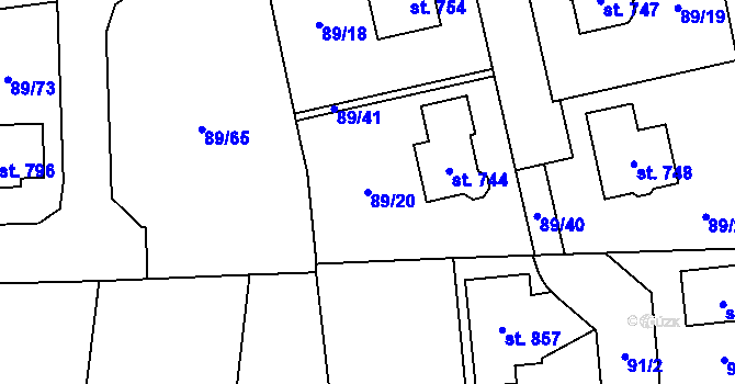 Parcela st. 89/20 v KÚ Ohrazenice, Katastrální mapa