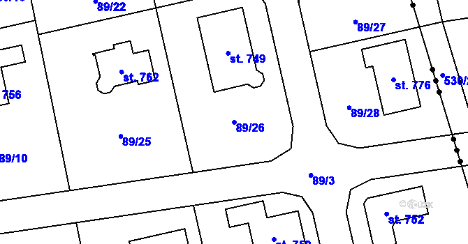 Parcela st. 89/26 v KÚ Ohrazenice, Katastrální mapa