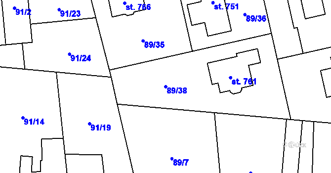 Parcela st. 89/38 v KÚ Ohrazenice, Katastrální mapa