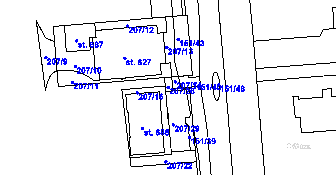 Parcela st. 207/26 v KÚ Ohrazenice, Katastrální mapa