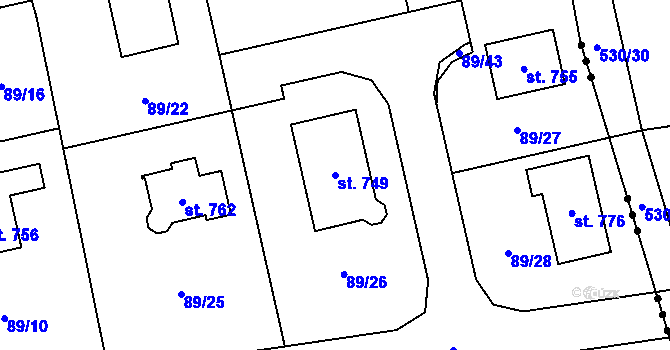 Parcela st. 749 v KÚ Ohrazenice, Katastrální mapa