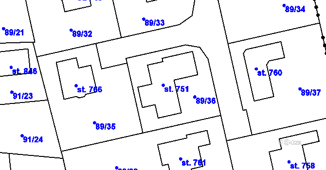 Parcela st. 751 v KÚ Ohrazenice, Katastrální mapa