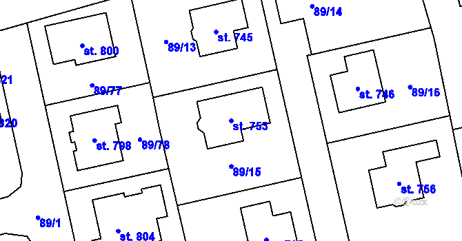 Parcela st. 753 v KÚ Ohrazenice, Katastrální mapa