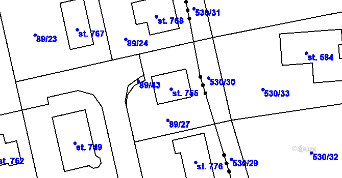 Parcela st. 755 v KÚ Ohrazenice, Katastrální mapa
