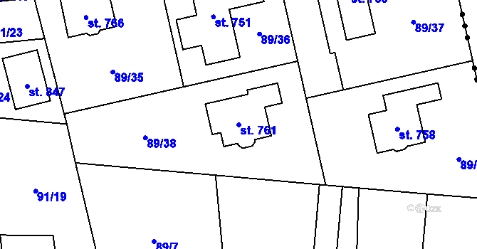 Parcela st. 761 v KÚ Ohrazenice, Katastrální mapa