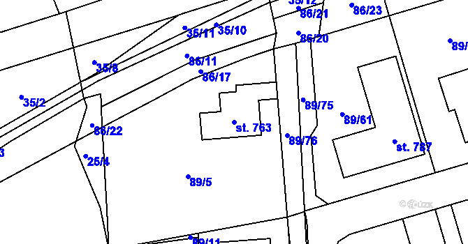 Parcela st. 763 v KÚ Ohrazenice, Katastrální mapa