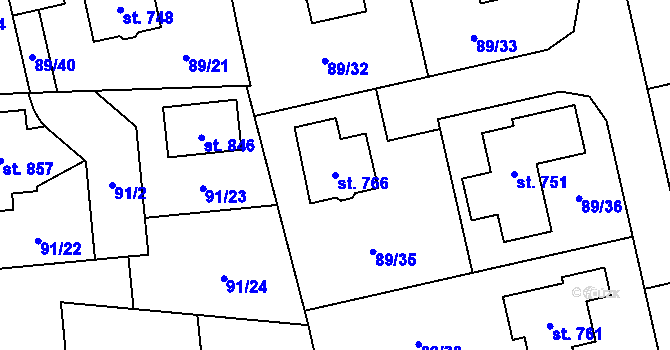 Parcela st. 766 v KÚ Ohrazenice, Katastrální mapa