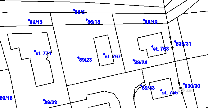 Parcela st. 767 v KÚ Ohrazenice, Katastrální mapa