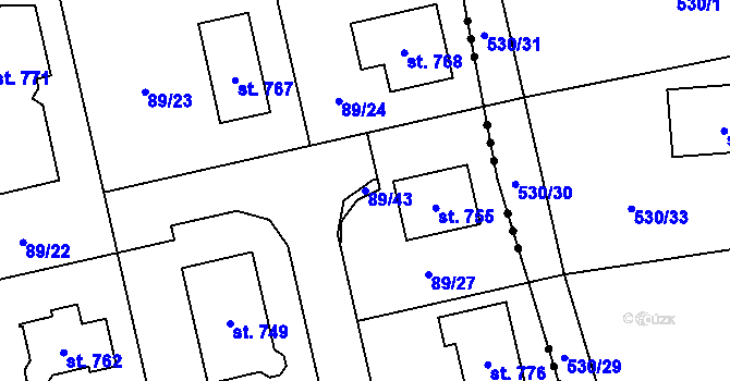 Parcela st. 89/43 v KÚ Ohrazenice, Katastrální mapa