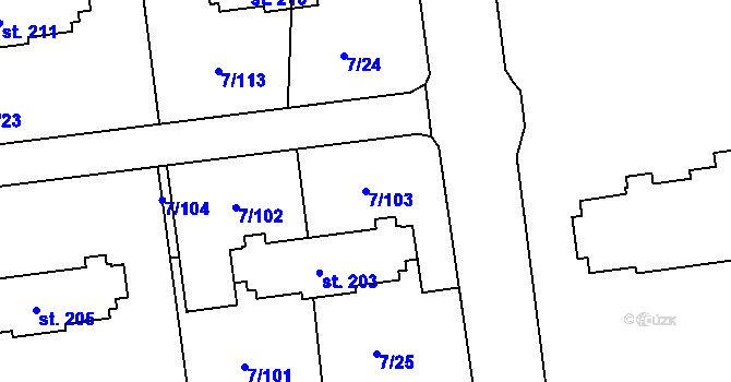 Parcela st. 7/103 v KÚ Ohrazenice, Katastrální mapa