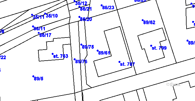 Parcela st. 89/61 v KÚ Ohrazenice, Katastrální mapa
