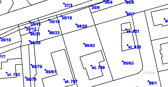 Parcela st. 89/62 v KÚ Ohrazenice, Katastrální mapa