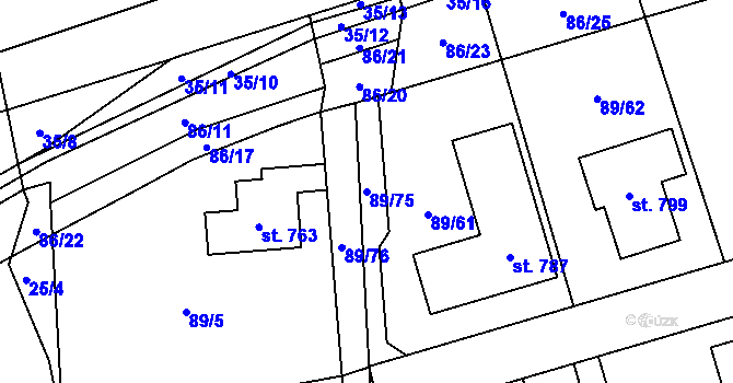 Parcela st. 89/75 v KÚ Ohrazenice, Katastrální mapa