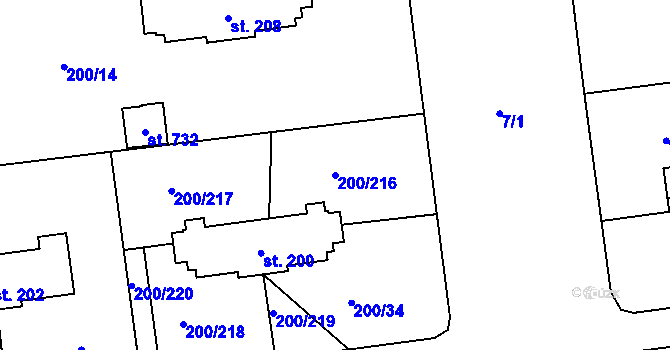 Parcela st. 200/216 v KÚ Ohrazenice, Katastrální mapa