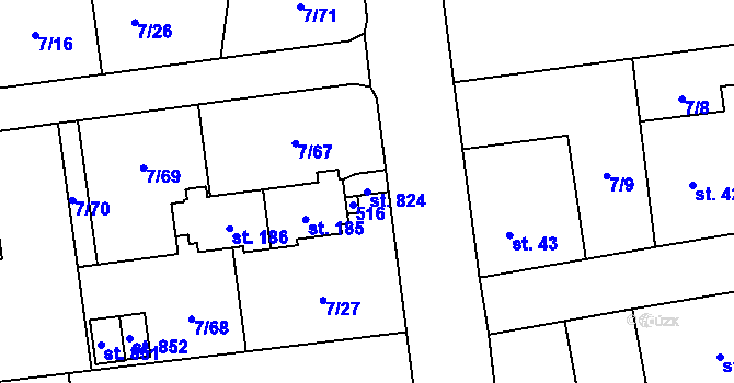Parcela st. 824 v KÚ Ohrazenice, Katastrální mapa
