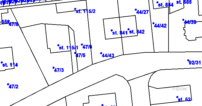 Parcela st. 44/43 v KÚ Ohrazenice, Katastrální mapa