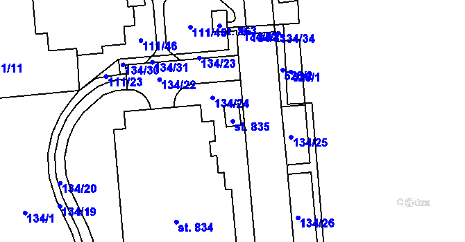 Parcela st. 835 v KÚ Ohrazenice, Katastrální mapa