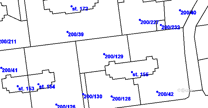 Parcela st. 200/129 v KÚ Ohrazenice, Katastrální mapa