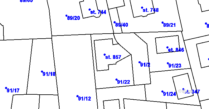 Parcela st. 857 v KÚ Ohrazenice, Katastrální mapa