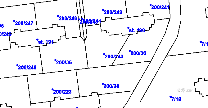 Parcela st. 200/243 v KÚ Ohrazenice, Katastrální mapa